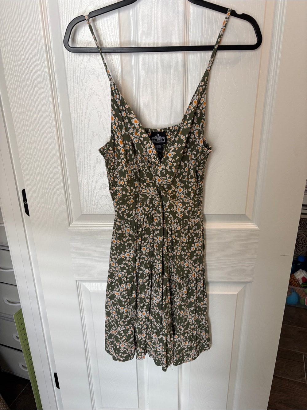 Angie Olive Green Floral Spaghetti-Strap Mini Dress